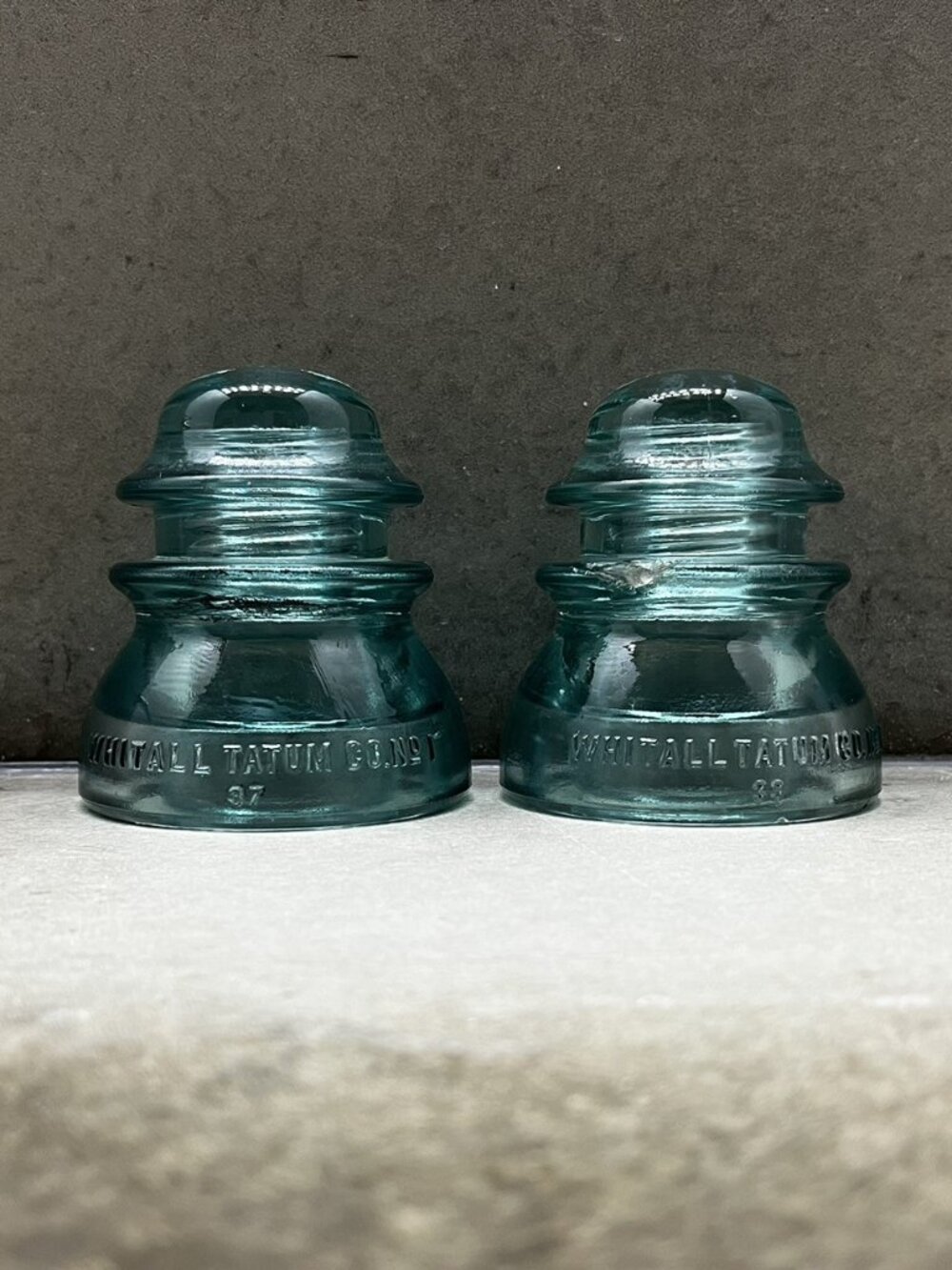 Antique Vintage Aqua/Teal Whitall Tatum Co. No. 1, 37 & 39 Glass Insulator Set